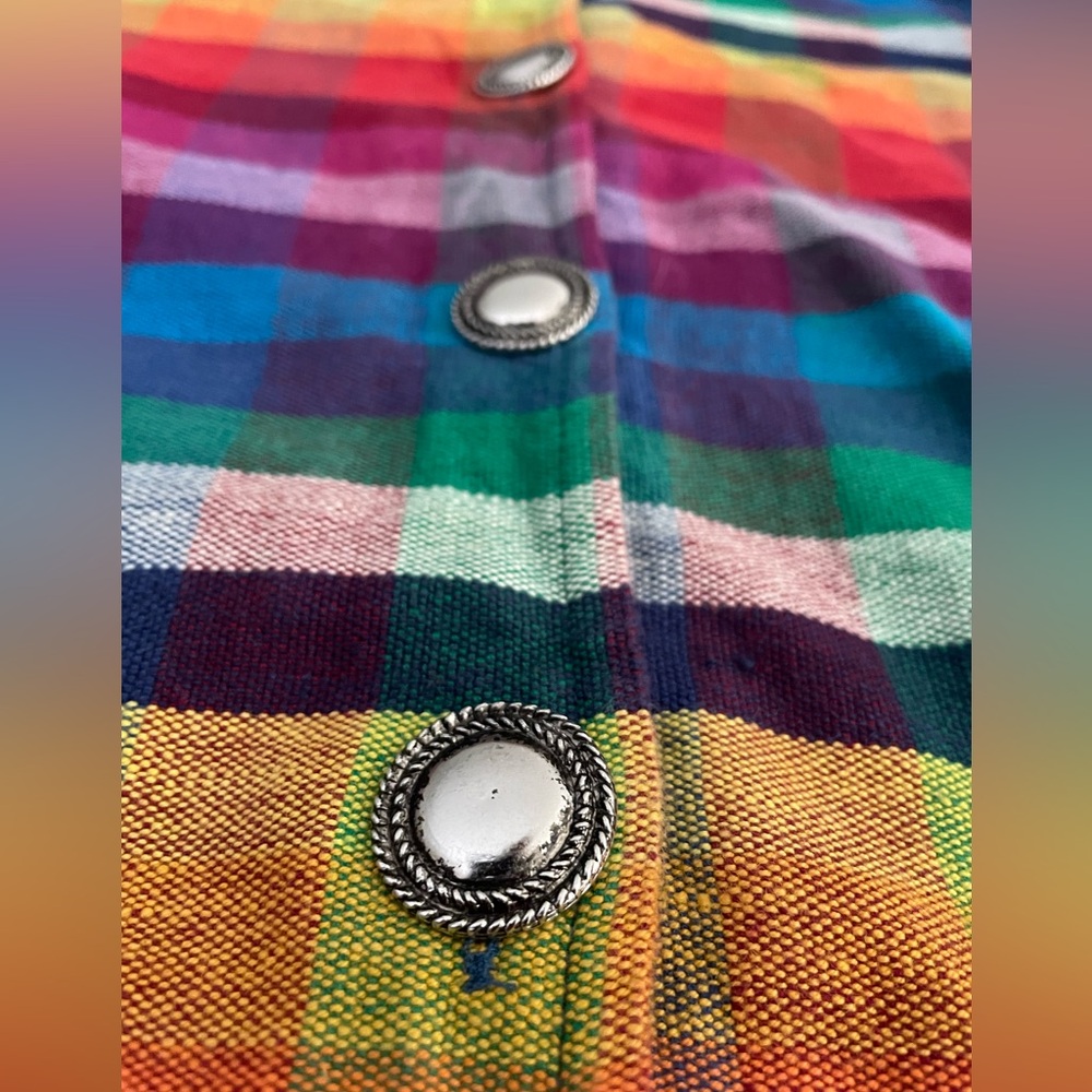 VTG Willow Ridge colorful rainbow plaid button down shirt jacket sz XL - Picture 4 of 9